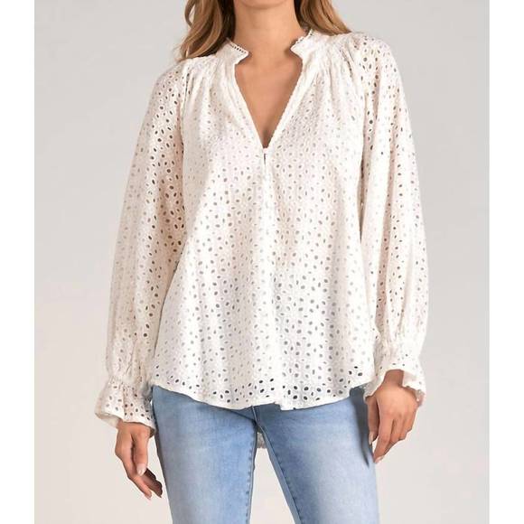 NEW ELAN allover eyelet blouse in white - Picture 1 of 3